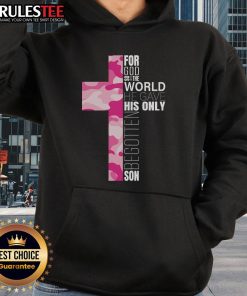 Cute pink camo Christian cross verse hoodie featuring a stylish design, perfect for faith-inspired fashion.