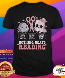 Alt Text: Cute Rock Paper Scissors Nothing Beats Reading T-Shirt featuring playful graphics and a fun design for book lovers.