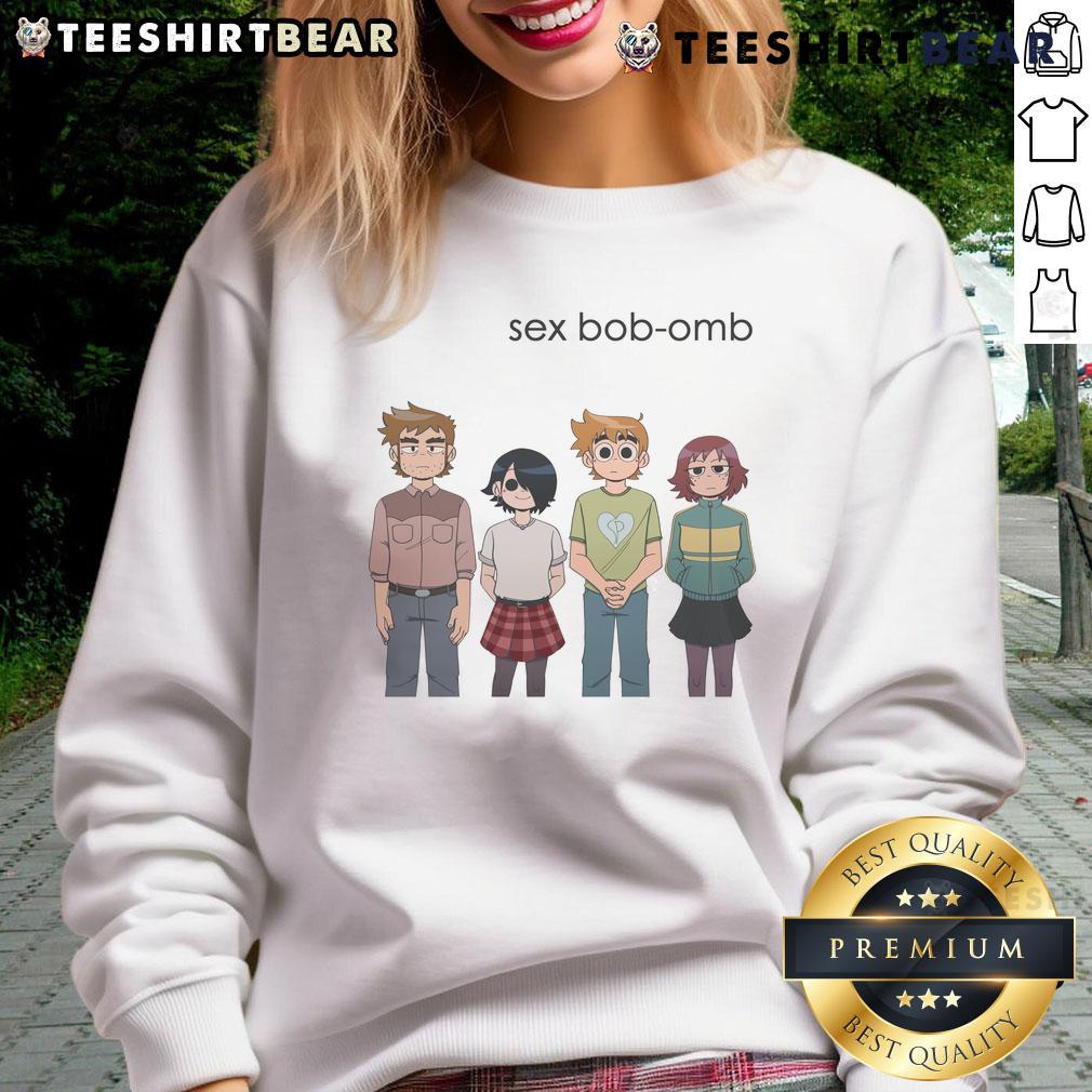 Cute Sex Bob Omb Skycaelo Scott Pilgrim Sweatshirt Alt Text: Cute Sex Bob-Omb sweatshirt from Skycaelo featuring vibrant colors and playful design inspired by Scott Pilgrim.