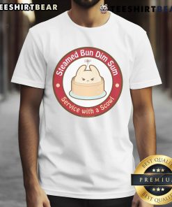 Alt Text: Cute steamed bun dim sum service t-shirt featuring a playful scowl design, perfect for food lovers and dim sum fans.