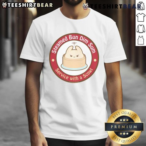 Alt Text: Cute steamed bun dim sum service t-shirt featuring a playful scowl design, perfect for food lovers and dim sum fans.