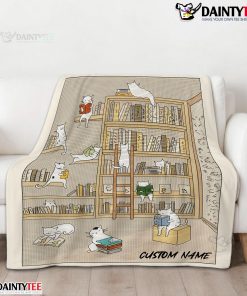 Cute Vintage Minimalist Cat Book Reading Blanket Fleece Customized Blanket