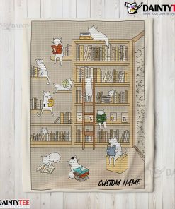 Cute Vintage Minimalist Cat Book Reading Blanket Fleece Customized Blanket