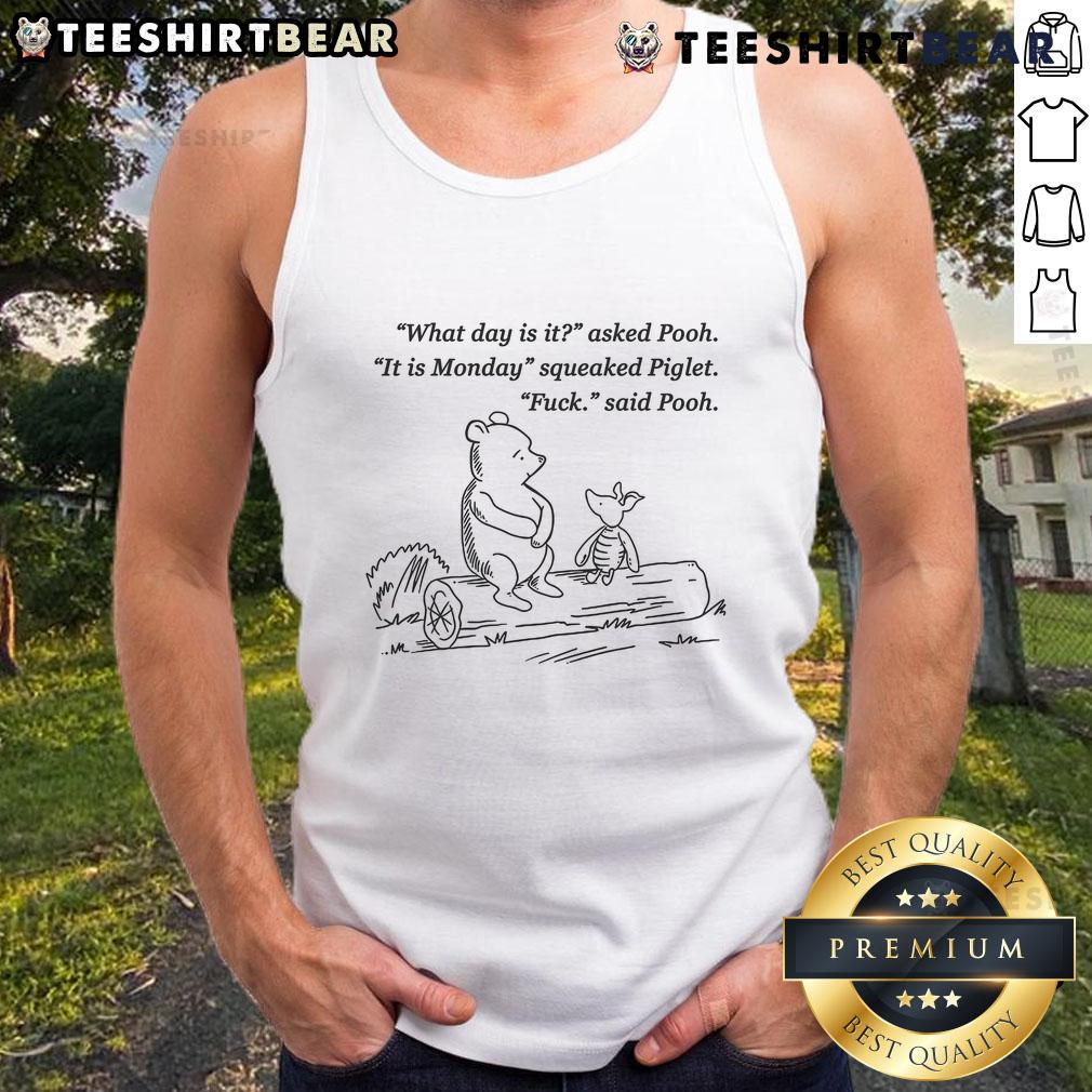 Cute Winnie The Pooh What Day Is It It Is Monday Tank Top Cute Winnie the Pooh tank top featuring What day is it? It is Monday! perfect for casual wear and Disney fans.