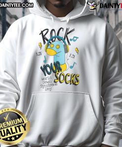 Alt Text: Cute World Down Syndrome Day Rock Your Socks hoodie promoting awareness and support for Down syndrome.