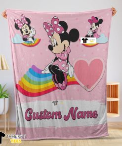 Disney Cartoon Minnie With Rainbow Blanket Fleece Customized Blanket