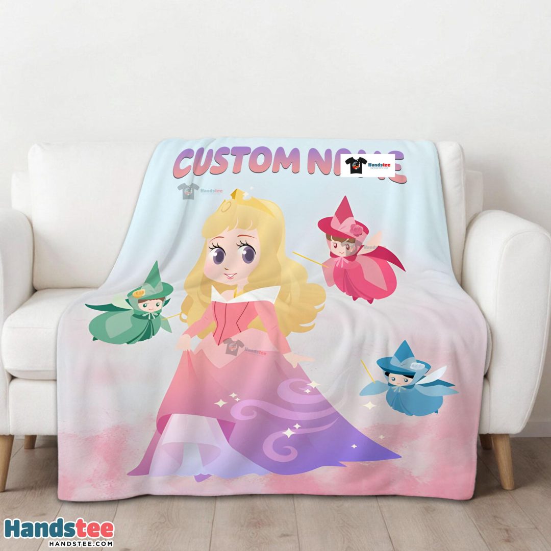 Disney Chibi Aurora Sleeping Beauty Pastel-Colored Blanket Fleece Customized Blanket-mk-01 Disney Chibi Aurora Sleeping Beauty Pastel-Colored Blanket Fleece Customized Blanket