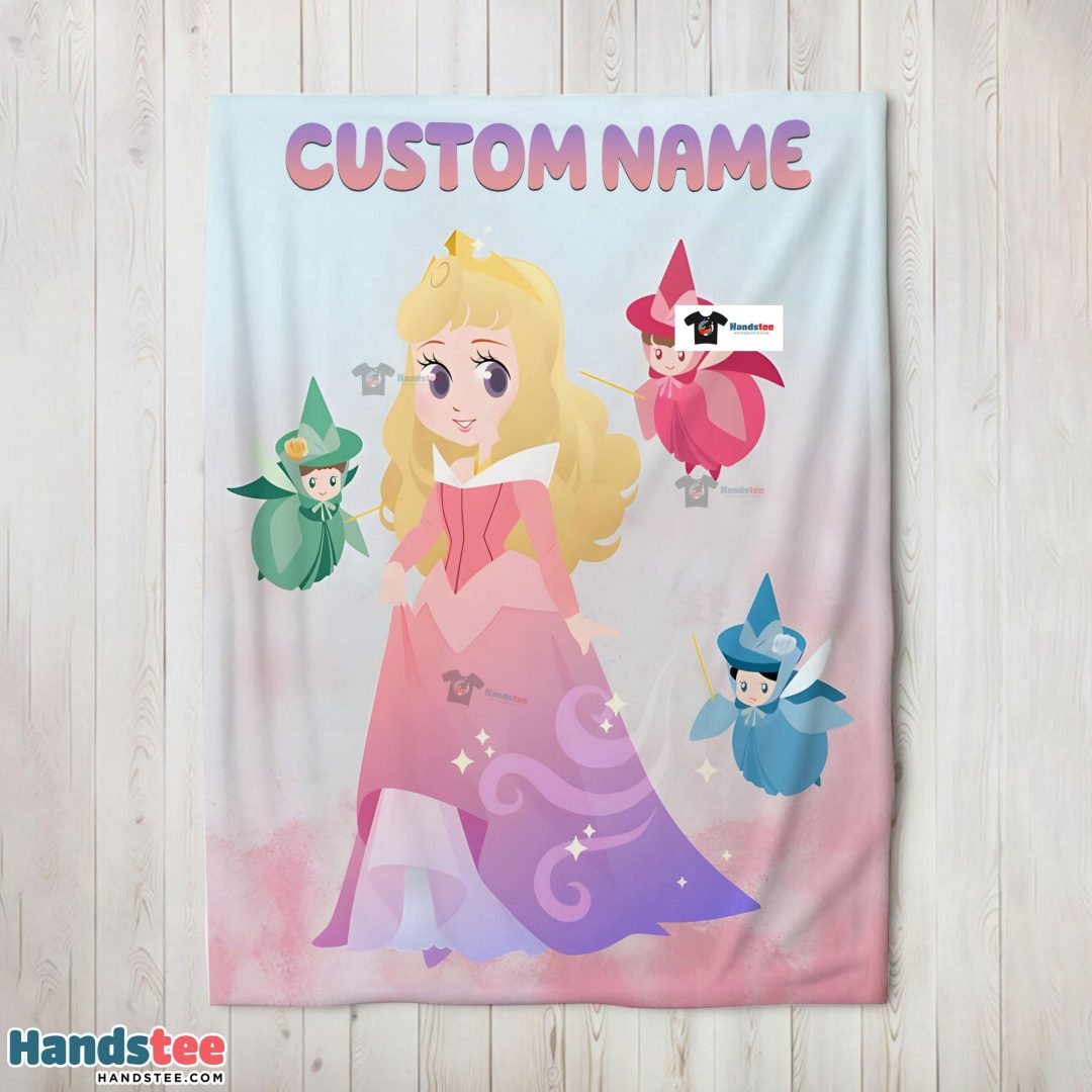 Disney Chibi Aurora Sleeping Beauty Pastel-Colored Blanket Fleece Customized Blanket-mk-02 Disney Chibi Aurora Sleeping Beauty Pastel-Colored Blanket Fleece Customized Blanket