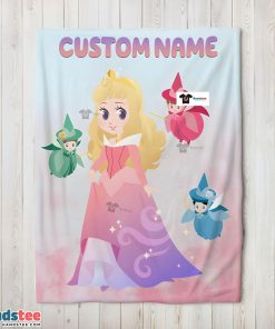 Disney Chibi Aurora Sleeping Beauty Pastel-Colored Blanket Fleece Customized Blanket