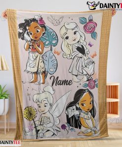 Disney Chibi Moana Alice Tinker Bell Pocahontas Blanket Fleece Customized Blanket