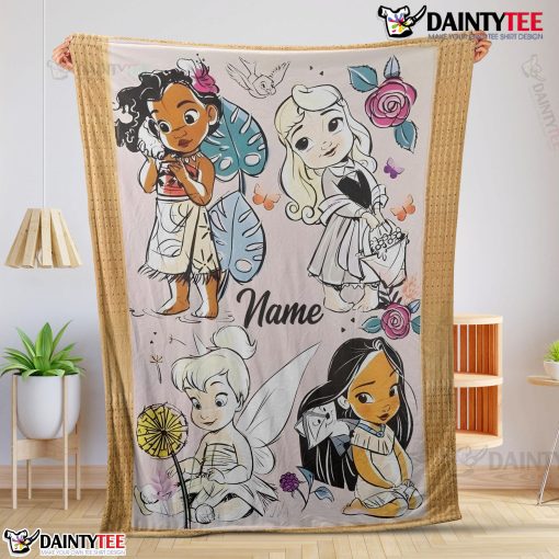 Disney Chibi Moana Alice Tinker Bell Pocahontas Blanket Fleece Customized Blanket