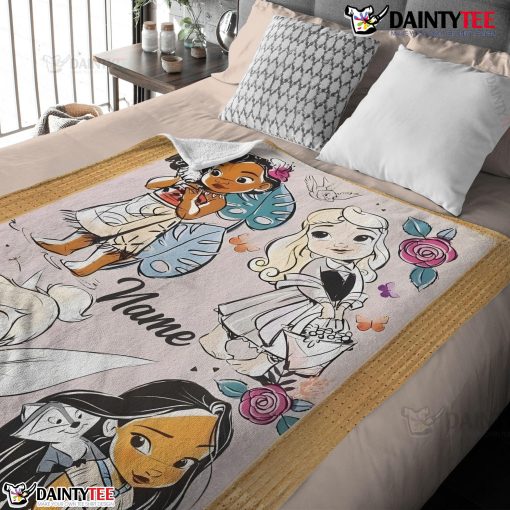 Disney Chibi Moana Alice Tinker Bell Pocahontas Blanket Fleece Customized Blanket