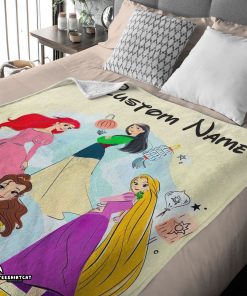 Disney Princess Ariel Mulan Rapunzel Belle Princess Blanket Fleece Customized Blanket