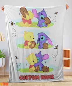 Disney Winnie The Pooh and Stitch Fleece Blanket Customize Blanket-mk-01