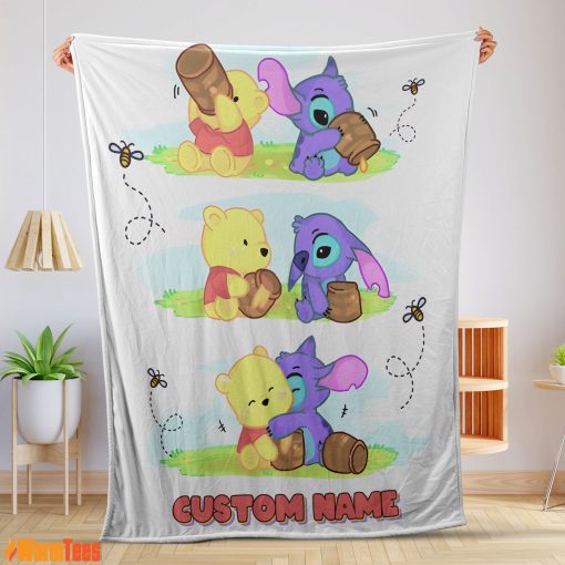 Disney Winnie The Pooh and Stitch Fleece Blanket Customize Blanket-mk-01
