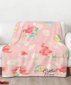 Disney The Little Mermaid & Flounder Delicate Watercolor Blanket Fleece Customized Blanket
