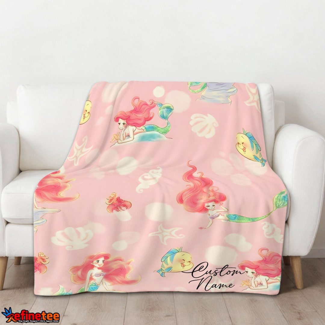 Disney The Little Mermaid & Flounder Delicate Watercolor Blanket Fleece Customized Blanket Disney The Little Mermaid & Flounder Delicate Watercolor Blanket Fleece Customized Blanket