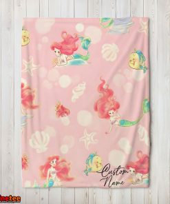 Disney The Little Mermaid & Flounder Delicate Watercolor Blanket Fleece Customized Blanket