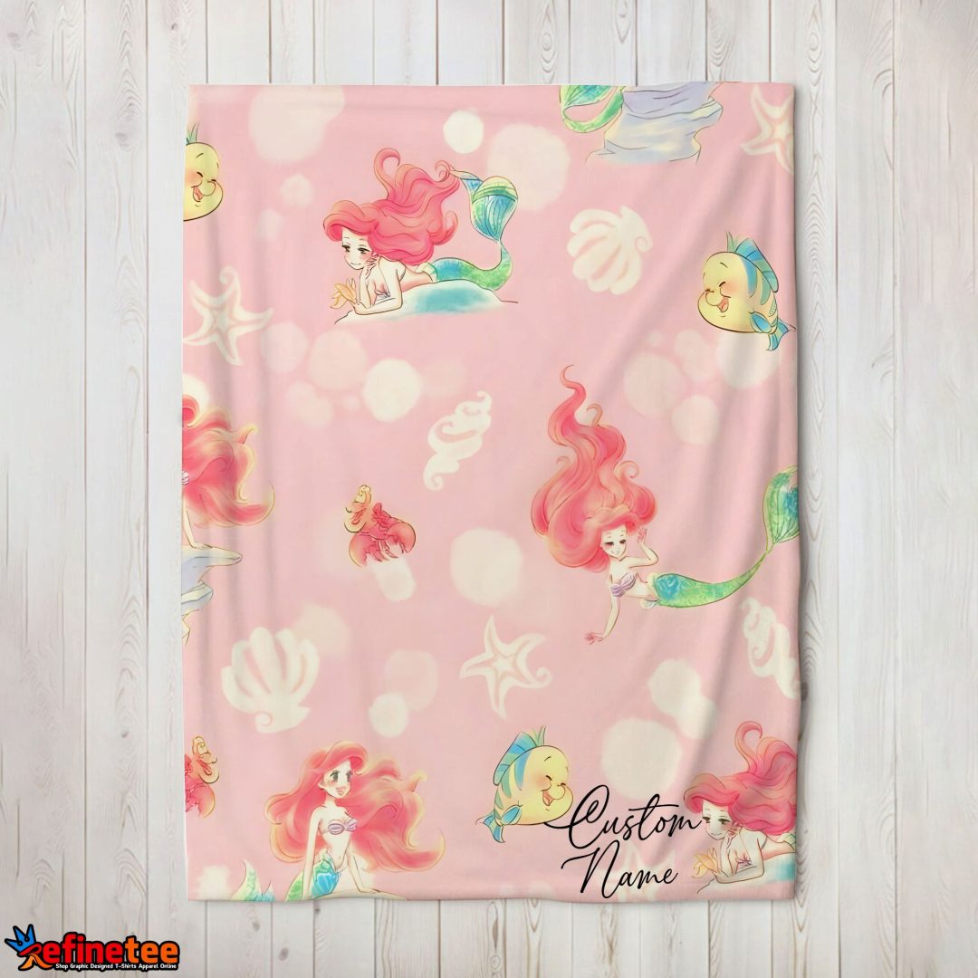 DISNEY~Disney The Little Mermaid & Flounder Delicate Watercolor Blanket Fleece Customized Blanket Disney The Little Mermaid & Flounder Delicate Watercolor Blanket Fleece Customized Blanket