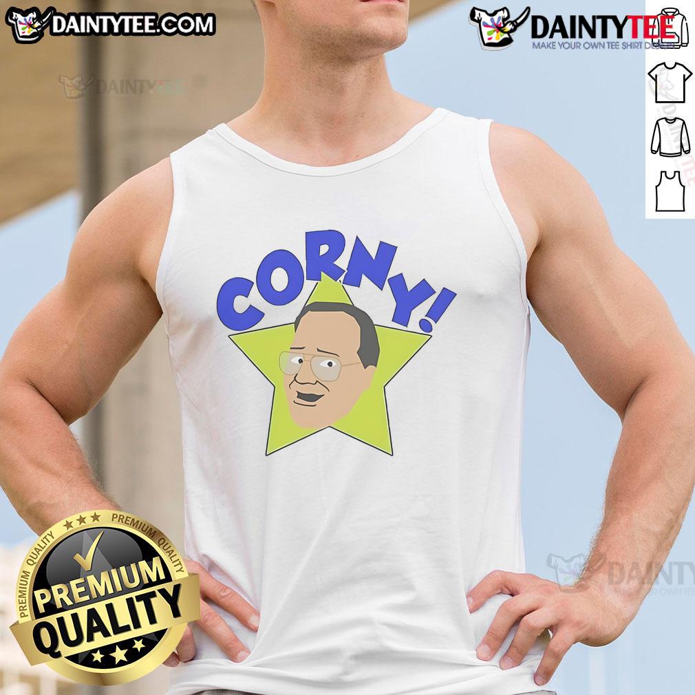 Funny Arcadian Vanguard Jim Cornette Corny Tank Top Jim Cornette wearing a funny Arcadian Vanguard tank top, showcasing his unique wrestling humor and style.