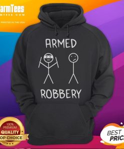 Funny armed robbery stickman in a hoodie, showcasing a playful stick figure design perfect for casual wear.