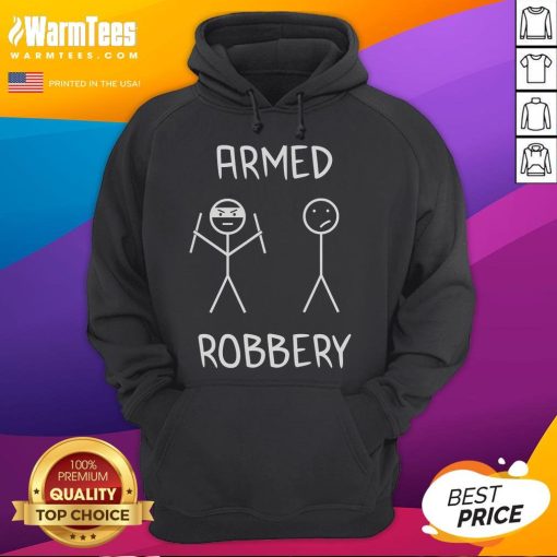 Funny armed robbery stickman in a hoodie, showcasing a playful stick figure design perfect for casual wear.