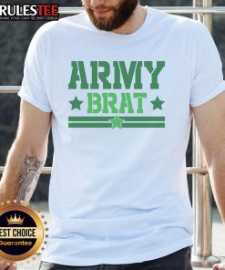 Funny Army Brat T-Shirt featuring humorous graphics and text, perfect for proud military kids and families.