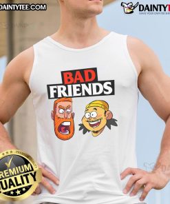 Funny Bad Friends tank top featuring humorous graphics and bold text, perfect for casual outings and friend gatherings.