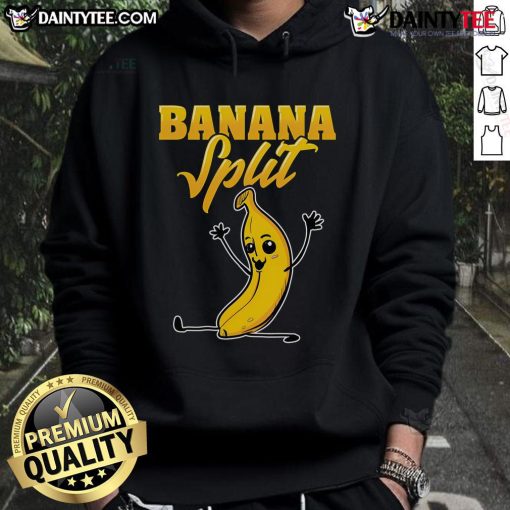 Adorable hoodie featuring a funny banana split gymnast pun, perfect for gym lovers and pun enthusiasts.