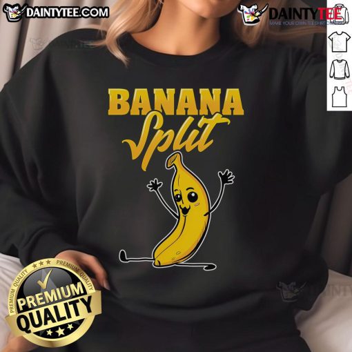Adorable Funny Banana Split Gymnast Pun Cute Sweatshirt featuring a playful design perfect for gym lovers and pun enthusiasts.