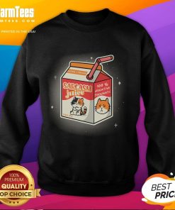 Funny calico cat with sarcasm juice graphic on a sweatshirt, showcasing 100 negative thoughts in a humorous design.