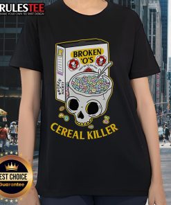 Funny Cereal Killer Skull graphic on a ladies tee, featuring a playful design that's perfect for cereal lovers.