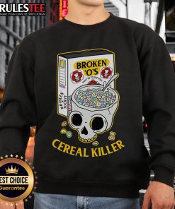 Funny Cereal Killer Skull sweatshirt design featuring a humorous skull graphic and playful text, perfect for Halloween.