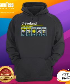 Funny Cleveland 5-day forecast hoodie featuring playful weather graphics and humorous predictions for Cleveland's climate.