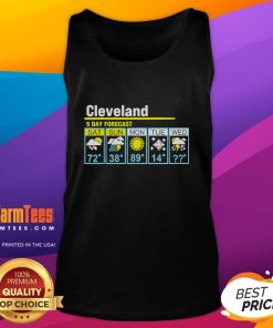 Funny Cleveland 5-Day Forecast tank top featuring humorous weather graphics and vibrant colors perfect for summer wear.