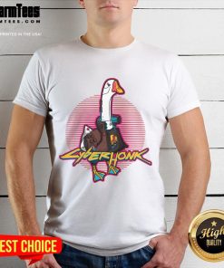 Funny Cyberhonk Silly Goose Cyberpunk T-Shirt featuring vibrant graphics and a playful design for quirky fashion lovers.