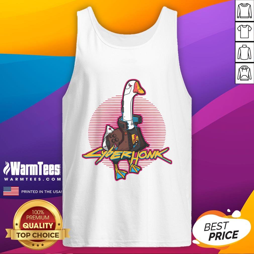Funny Cyberhonk Silly Goose Cyberpunk Tank Top Alt Text: Funny Cyberhonk Silly Goose Cyberpunk Tank Top featuring a vibrant design with playful goose graphics.