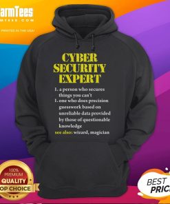 Funny cybersecurity definition hoodie worn by an expert computer engineer, showcasing humor in tech fashion.