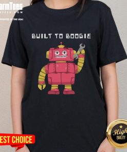 Funny dancing robot built to boogie on a stylish ladies tee, perfect for playful and fun fashion lovers.