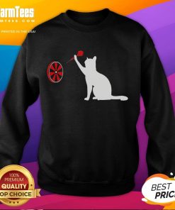 Funny darts cat sweatshirt featuring a playful cat throwing darts, perfect for cat lovers and dart enthusiasts.