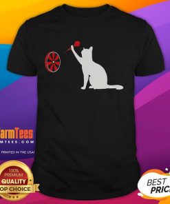 Funny Darts Cat t-shirt featuring a playful cat throwing darts, perfect for dart lovers and cat enthusiasts.