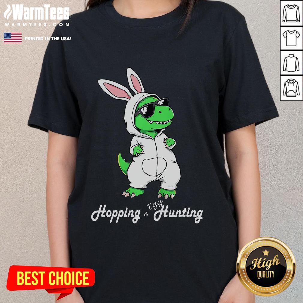 Funny Dino In Cute Easter Bunny Rabbit Costume Dinosaur Ladies Tee Funny dinosaur in cute Easter bunny rabbit costume on ladies tee, perfect for festive spring celebrations.