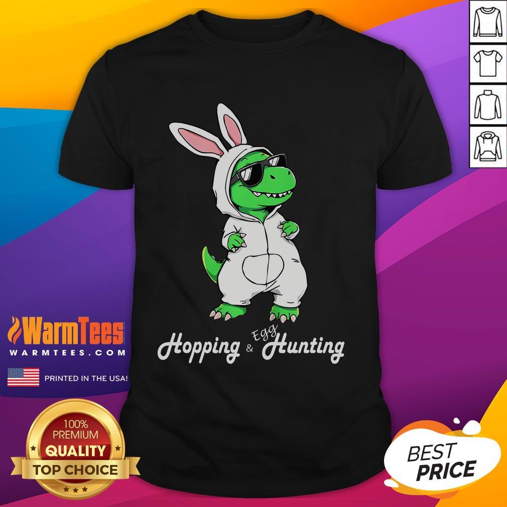 Funny Dino In Cute Easter Bunny Rabbit Costume Dinosaur T Shirt Alt Text: Funny Dino in a cute Easter Bunny rabbit costume on a colorful T-shirt, perfect for festive celebrations and dino lovers.