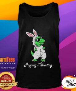 Funny dino in cute Easter bunny rabbit costume tank top, perfect for festive spring celebrations and playful outfits.