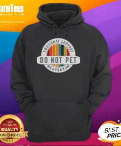 Funny 'Do Not Pet' Emotional Support Husband hoodie worn by a married couple, showcasing humor in relationships.