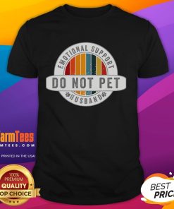 Funny 'Do Not Pet Emotional Support Husband' T-shirt design for married couples, perfect gift for humor-loving spouses.