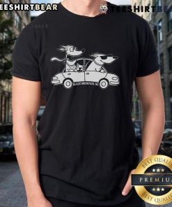 Funny Dogs Road Trip T-Shirt featuring playful pups in a car, perfect for dog lovers and travel enthusiasts.