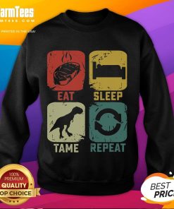 Funny Eat Sleep Tame Repeat Dinosaur Gaming Gamer Sweatshirt featuring a playful dino design for gamers.