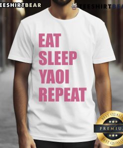 Alt Text: Funny Eat Sleep Yaoi Repeat T-Shirt design featuring playful text and vibrant colors, perfect for anime lovers.