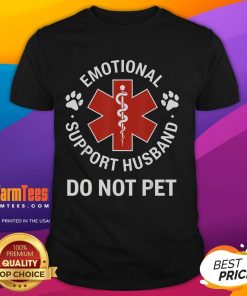 Funny Emotional Support Husband Do Not Pet T-Shirt featuring a humorous design and playful text for couples.